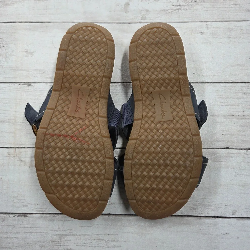 Clarks Reileigh May Comfort Slide Sandal Women 6.5M‎ Navy Blue Wedge Buckle